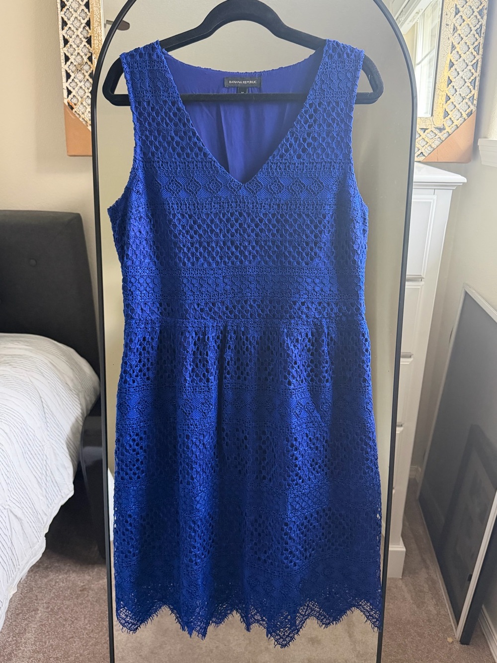 Banana Republic Royal Blue Sleeveless Lace Midi Dress Fit and Flare